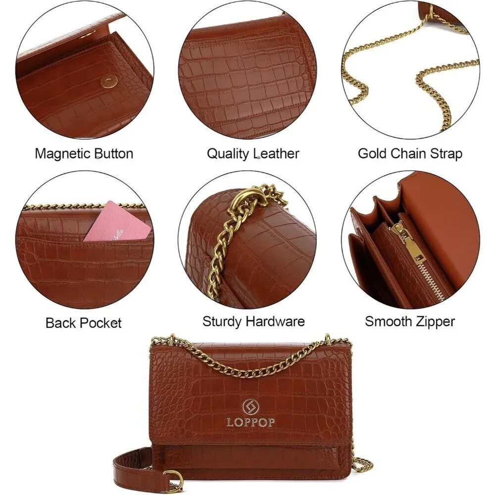 LL LOPPOP Small Classy Leather Crossbody Purse Top Handle Satchel Handbag Brown